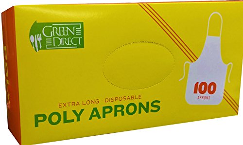 Green Direct White Disposable Plastic Aprons for Kitchen Cooking - Serving, Pack of 100