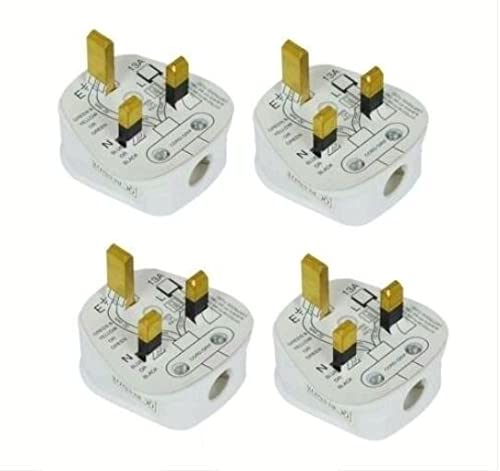 Pack of 4 Standard UK Fused 13A 13 Amp White Mains 3 Pin Houshold Plug