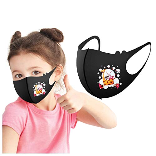ummboom Reusable and Breathable, Cute Cartoon Face Bandanas with Floral Printing, Anti-Haze Dust, for Kids (5pc A)