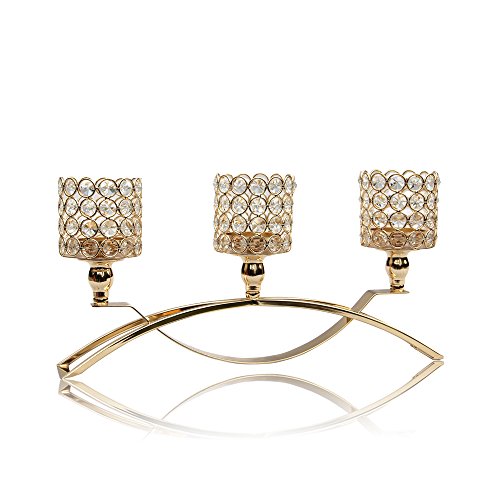 VINCIGANT 3 Arms Gold Crystal Candelabra for Wedding/Fathers Day Dining Room Decor Gifts,Ceremory Anniversary Dinning Room Table Decor and Accessories