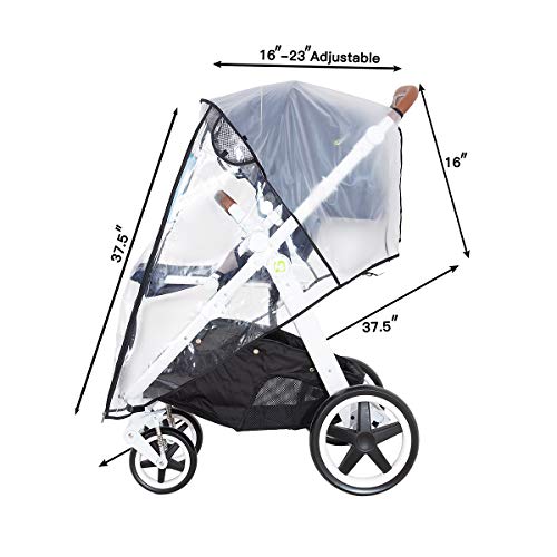 Hrzeem Stroller Rain Cover Stroller Cover Universal Baby Stroller Weather Shield with Storage Pouch EVA Clear Zip Front Opening Waterproof Windproof Protection Easy to Install for Outdoor Use (Black)
