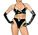 EXLATEX Women Latex Rubber Lingerie Set Bra Gloves and Thong Briefs (Medium, Black)
