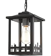 Outdoor Pendant Light for Porch,KAUEN 12-Inch Outside Hanging Light Fixture Finish with Clear Gla...