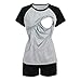 Maternity Nursing Pajama Set,Crytech Pregnant Women Short Sleeve Double Layer T Shirt Top for Breastfeeding Lounge Pant Pregnancy Sleepwear Nightgown Pjs for Hosital Summer Clothes (Large, Black)thumb 1