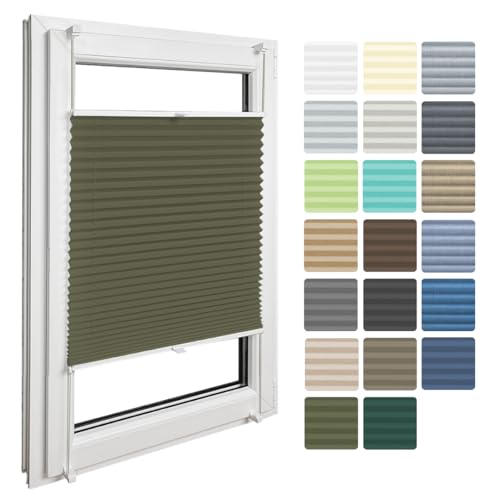 Home-Vision Premium Plissee ohne Bohren Klemmfix Olive B115 x H80cm