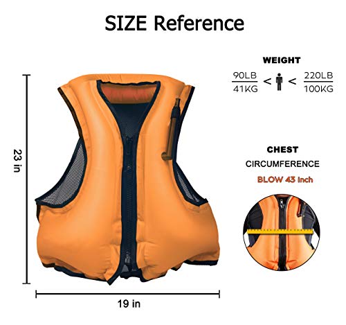 NAXER Inflatable Life Jacket Adult Life Vest for Snorkeling Kayaking Suitable for 90-220 lbs
