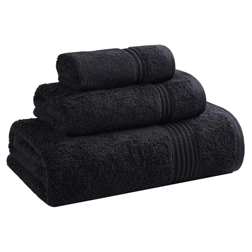 Superior Collection 100% Premium Long-Staple Combed Cotton 3-Piece Towel Set, Black