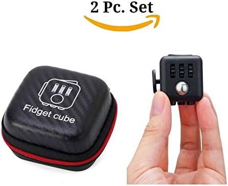 2 Pc SET Fiddle Dice Fidget Cube Prime Replica With Case Black Vinyl Desk Toy - Clicker Joystick Buttons Switch For Stress Anxiety Focus ADHD Autism Adults Kids Students Gift Pack Class Office Usa