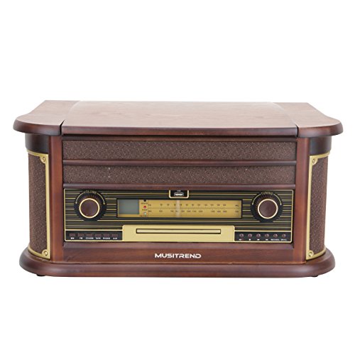 Musitrend-Retro-Vinyl-Record-Player-7-in-1-Nostalgic-Turntable-with-Bluetooth-USB-encoding-Cassette-CD-AMFM-radio-Remote-Mahogany