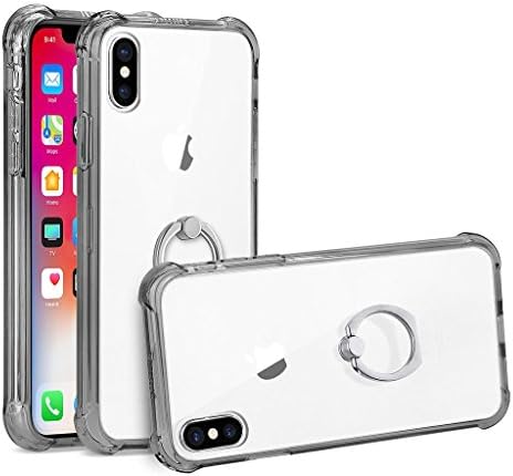 My Gadget Shops iPhone X Nit Ring Case Slim Dual Layer (Hard PC Shell + Soft TPU) + Tampered Glass FREE Gift Exact Fit Apple iPhone X \ 10 (Gray)
