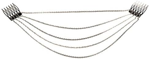 diffstyle Fringe Tassel Metal Chain with 2 Tuck Comb Wrap Cuff Clip Hairpin Headband for Wedding Statement Hair Ornament Decoration Women's Party Accessories (Silver)