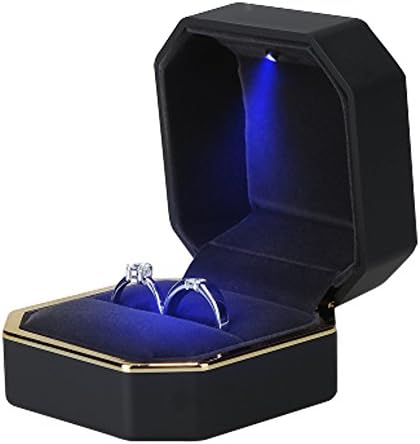 Ring Box Jewelry Display Gift Box With Led Light For Wedding (Black)