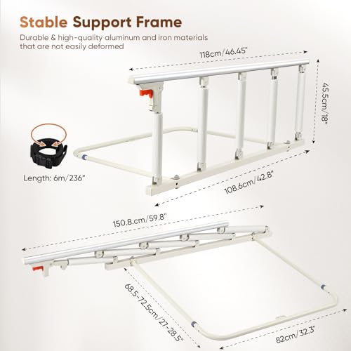 Brolteja Elderly Bed Rails, Barrier for Anti-Fall Barrier Bed Rails Protection for Disabled Adults, One Key Folds