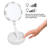 Vanity Travel Mirror - VAKOO Portable LED Makeup Mirror, Compact Folding 1X/10X Magnifying Vanity Mirror, Cosmetic Makeup Mirror for Bathroom/Table/Home Decorative