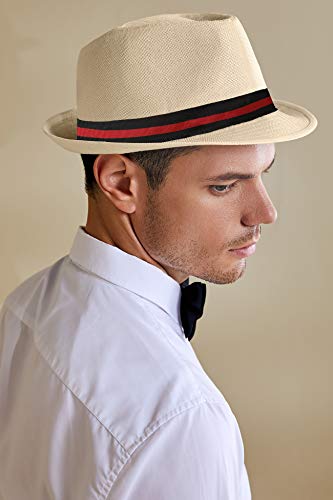 BABEYOND 1920s Panama Fedora Hat Cap 