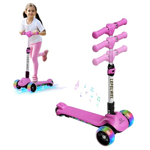 LEFELWEL Kids Electric Scooter, Flashing Deck & Wheels, Reliable Thumb Throttle, 5Mph Safe Speed, 80min Ride Time, 3 Adjustable Height, Foldable Scooter for Kids Ages 3-9 Christmas Birthday Gift