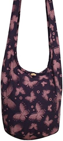 Thai Monk Hippie Bag Butterflies Sling Crossbody bag Shoulder Bag Purse Messenger (Purple)