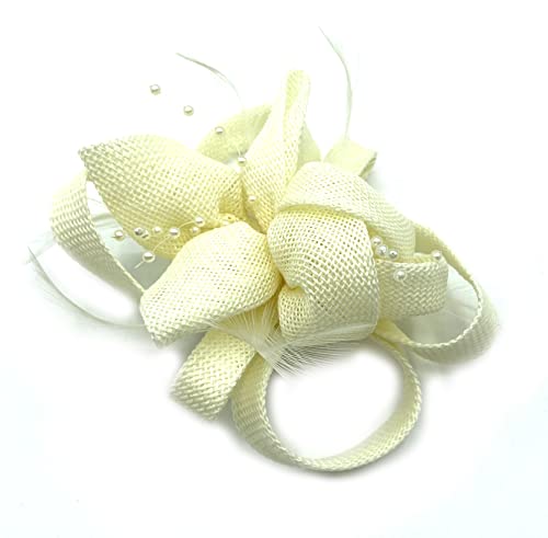 Ladies Feather Beak Clip/Corsage Fascinator for Weddings, Races, Royal Ascot Hair Piece (Ivory)