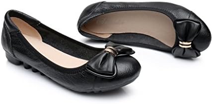 Antiordin Women's Leather Slip On Ballet Flats Shoes With Bow Black Size 7