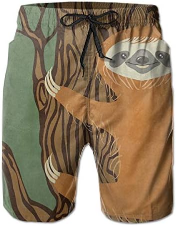 Feimao Sloth Hugs The Tree Mens Beach Boardshort Summer Casual Swim Shorts with Pockets