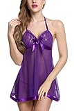 Avidlove Women Halter Dress Babydoll Hollow Lace Nightwear with G-string