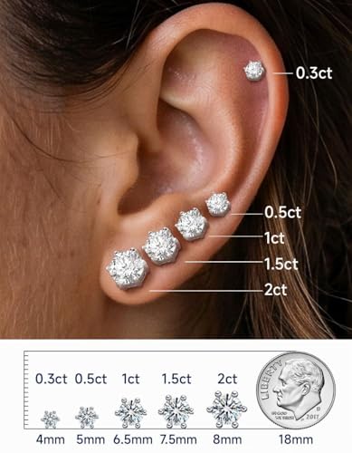 MomentWish Moissanite Women's Earrings, 1-4 Carat Moissanite Diamond 925 Sterling Silver/Gold/Rose Gold Hypoallergenic Earrings Jewelry Gift for Women 4/5/6.5/7.5/8 mm