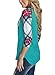 Annflat Women's Casual Striped 3/4 Sleeve Pocket T Shirt Color Block Blouses and Tops,Green,(US8-10)Medium