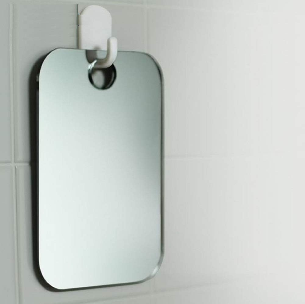 Q-BICS Fog Free Shower Shaving Mirror Rectangular and Round Shapes Set of 2 Just Hang On Wall Unbreakable Portable Traveling Shaving Mirror: Furniture & Decor