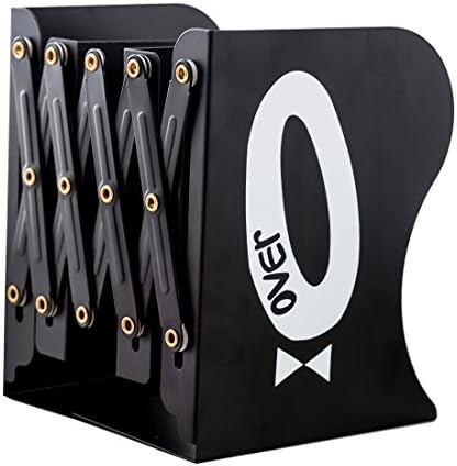 JIARI Simple Nature Japanese Style Black White Decorative Metal Iron Bookends Holder Stand Desk Nonskid Adjustable Bookend (Black-O)