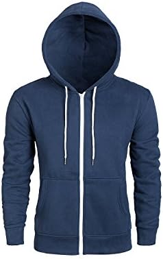Calsky Mens Casual Slim Fit Zip-up Hoodie with Pocket (M, Navy)