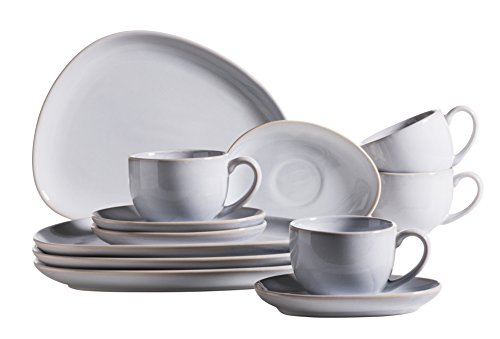 Mäser, Serie Il Lago, 12-teiliges Frühstücksset in Hellblau, Keramik Kaffeeservice mit Kafeetasse und Dessertteller für…