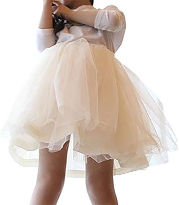 Swaroser Little Girls Casual Tutu Skirt 4 Season Solid Color Tulle Skirt Beige 5-6Y