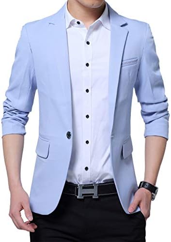 Men's Casual Stylish Slim Fit One Button Notched Lapel Blazer Jacket