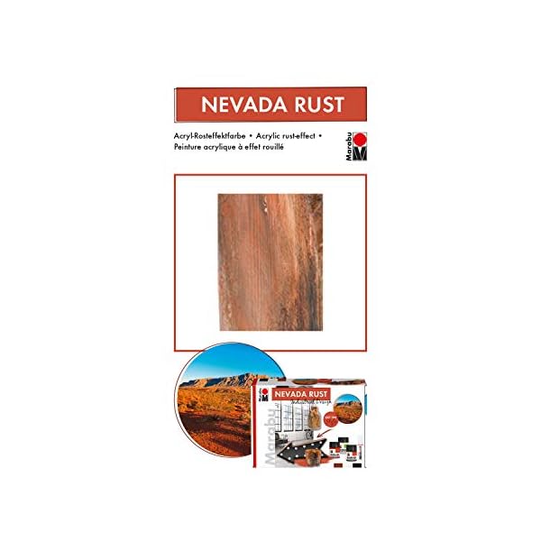 Marabu 1271000000080 - Acryl Rosteffektfarbe im Set, Nevada Rust Industrial Design, auf Wasserbasis, lichtecht, wetterfest, schnell trocknend, 3 x 50 ml Farbe, Liner, Schwamm und Pinsel – Bild 5
