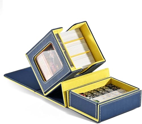 ZLCA MTG Commander Deck Box with Display Window, Deck Box Holds 100 Double-Sleeved with Dice Tray & 35pt Magnetic Card Holder(Blue& Yellow)