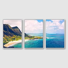 Framed Canvas Wall Art for Living Room, Bedroom Ocean Sea Beach Canvas Prints for Modern Home Decoration Ready to Hang - 16"x24"x3 Panels