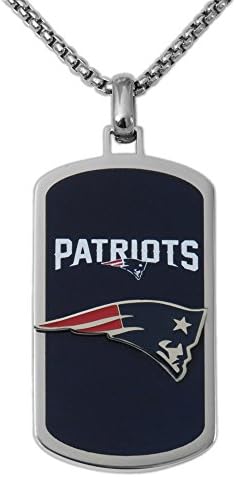 NFL New England Patriots Men's Stainless Steel Dog Tag Logo Pendant, 22", Blue