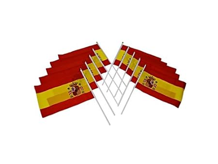 BAOLIJIN Hand winkende Spanien-Flaggen, Kunststoff-Stangen, Handwinkelflagge, 10er-Set