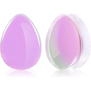 POBAISITER 2PCS Drop Shape Transparent Gradient Color Glass Ear Plugs Gauge Double Flared Ear Gauges Body Piercing Jewelry fo