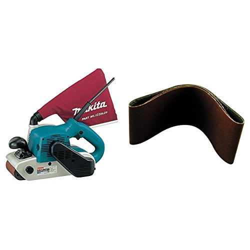 Makita 9403 4" x 24" Belt Sander with Cloth Dust Bag with Makita 742320-3 4-by-24-Inch 40-Grit Abrasive Sanding Belt, 10-Pack