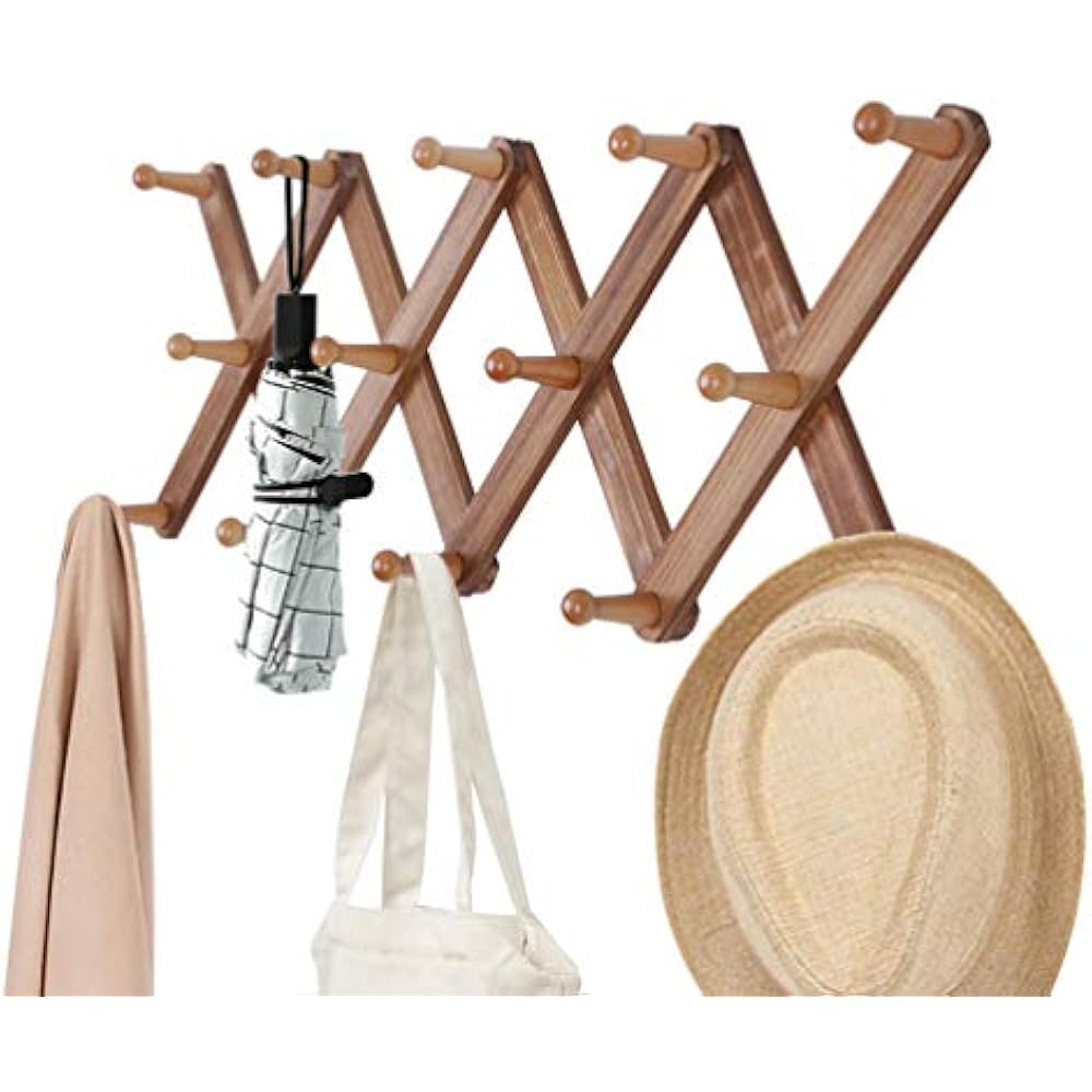 Wooden Coat Hooks Expandable Rack Wall Mounted MultiPurpose Closet For
