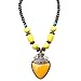 SUMAJU Pendant Beaded Necklace, Vintage Big Charms Drop Heart Shape Pendant Wood Beaded Enamel Collar Statement Necklace