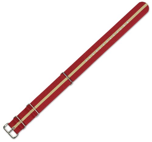 20mm Military MoD Ballistic Nylon G10 Watch Band - Dark Red with Tan stripe