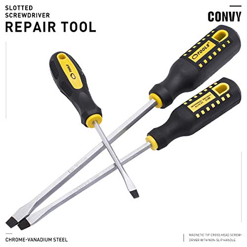 Convy GJ-0126 Slotted Screwdriver, Magnetic Tip Cross Head Screwdriver with Non-Slip Handle