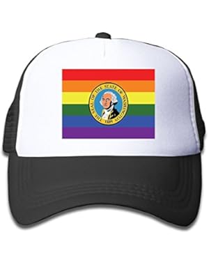 Washington State Rainbow Flag Boy & Girl Grid Baseball Caps Adjustable sunshade Hat For Children
