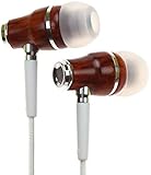 Symphonized NRG Premium Genuine Wood in-Ear Noise-isolating Earbuds Headphones, Earphones with Microphone and Nylon Cable (White)