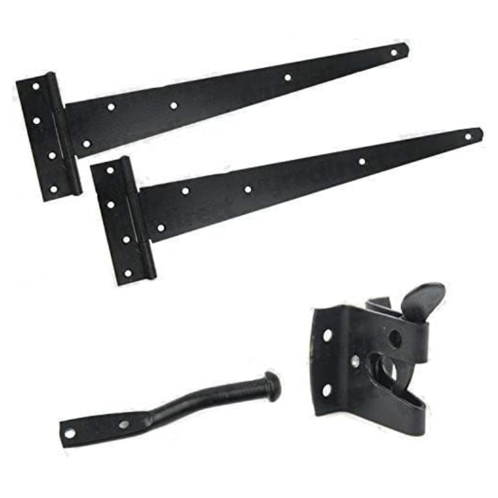 Haven Heritage Gate Hinge Set - Wooden Door Hinges & Latch - 300mm Tee and Auto Catch