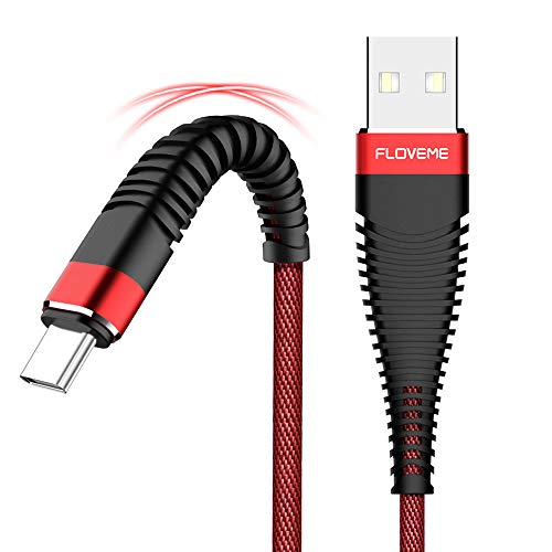 Fast Charging USB Type C Cable - FLOVEME Support Data Transmission Durable Braided Cord Cable for Samsung Galaxy S8/ S8+/S9, S9+/N8,Moto Z Z2,LG V30 V20 G5 G6,Pixel 2 XL,Nexus 5X/6P, etc.(6.6ft+Red)
