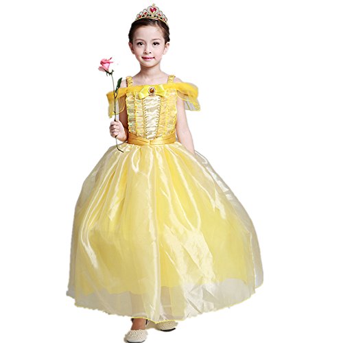 Starkma Girls Princess Belle Costume Dress Party Cosplay Costume Dress Crown and Wand