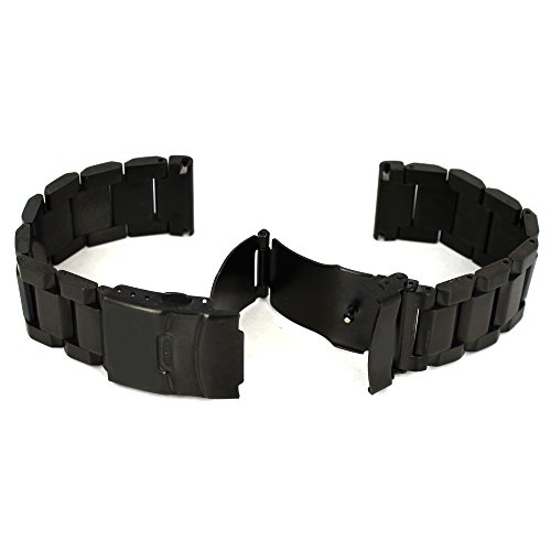 Stainless Steel Watch Band Classic Watch Strap 24mm with Double Buckles Clasp Bracelet Wristband Strip Replacement - Black - Thumbnail 2